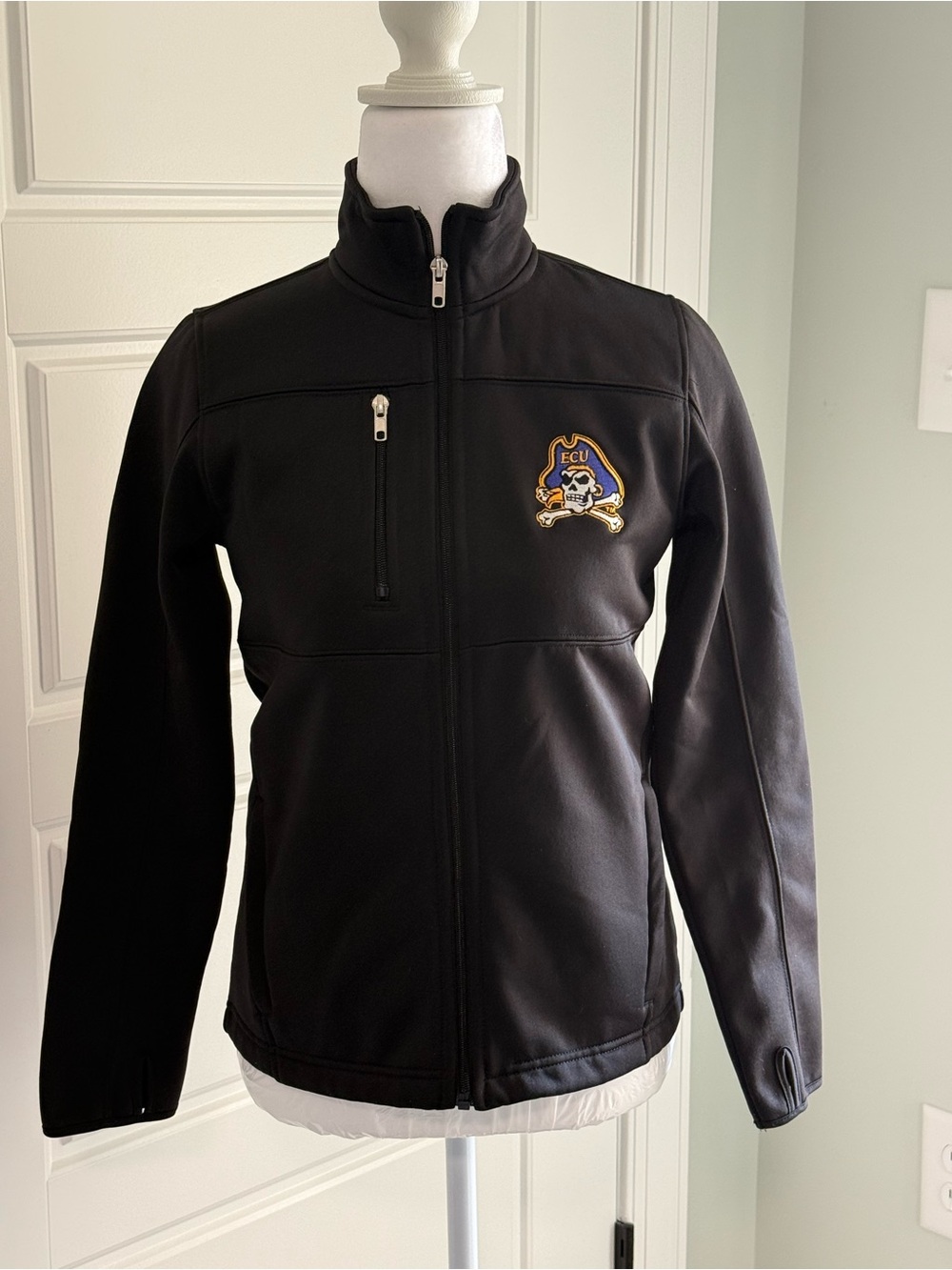ECU Pirates Girls Medium Soft Shell Jacket Black G III Thumbhole Fleece